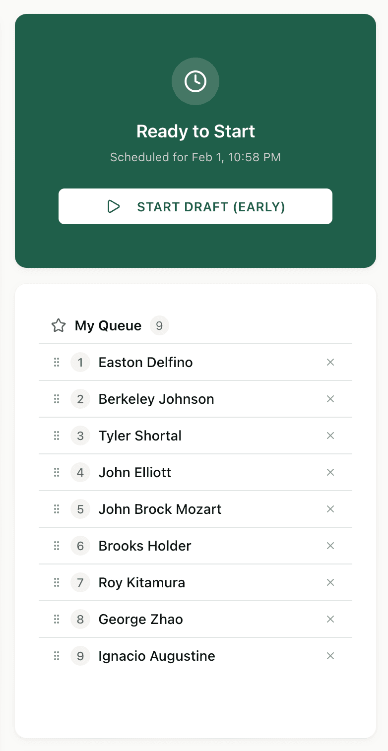 Personal draft queue with ranked players