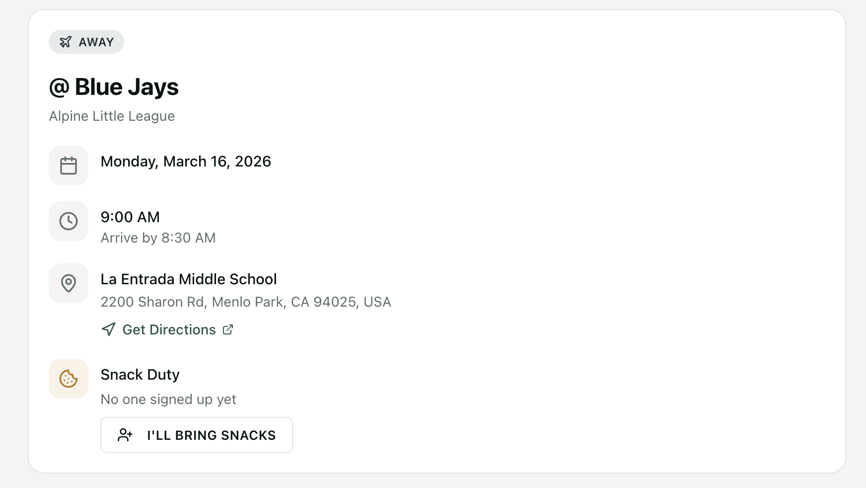 Snack schedule management